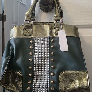 Charming Charlie Green and Gold Studded Shoulder Bag